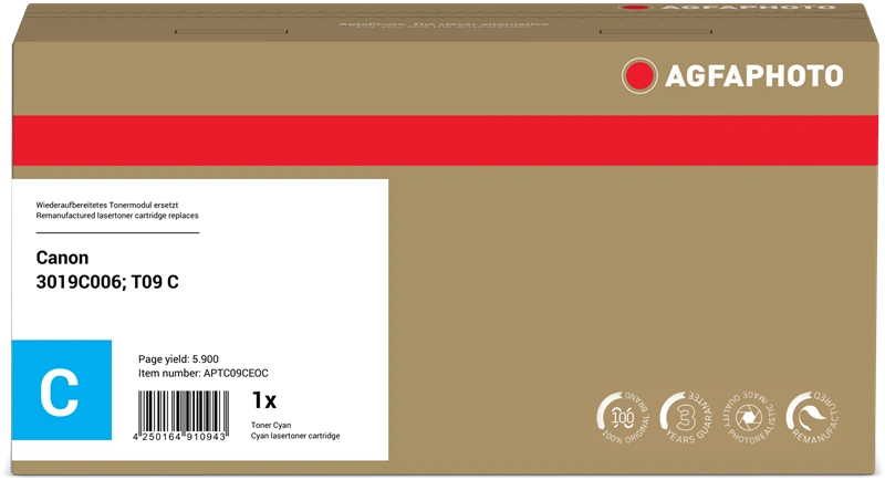 Compatible avec Canon T09 c Agfa Photo APTC09CEOC Cyan Toner