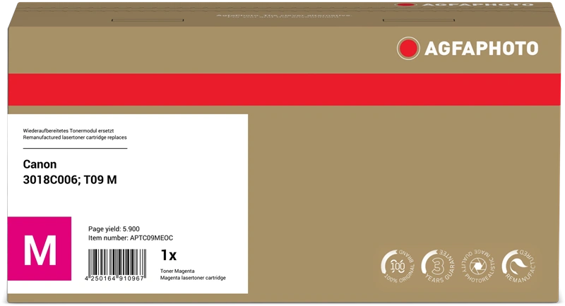 Compatible avec Canon T09 m Agfa Photo APTC09MEOC Magenta Toner