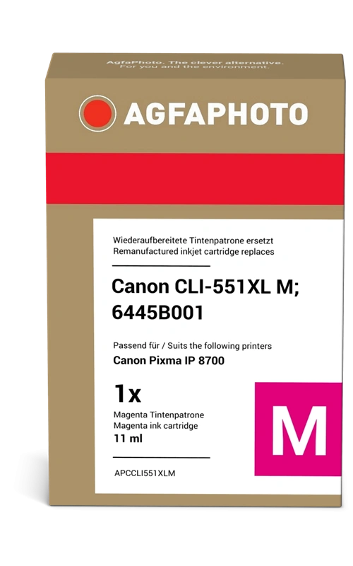 Compatible avec Canon CLI-551M XL Magenta (6445B001) Agfa Photo APCCLI551XLM Magenta Cartouche d'encre