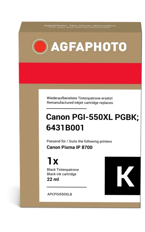 Compatible avec Canon PGI-550pgbk XL Noir(e) (6431B001) Agfa Photo APCPGI550XLB Noir(e) Cartouche d'encre
