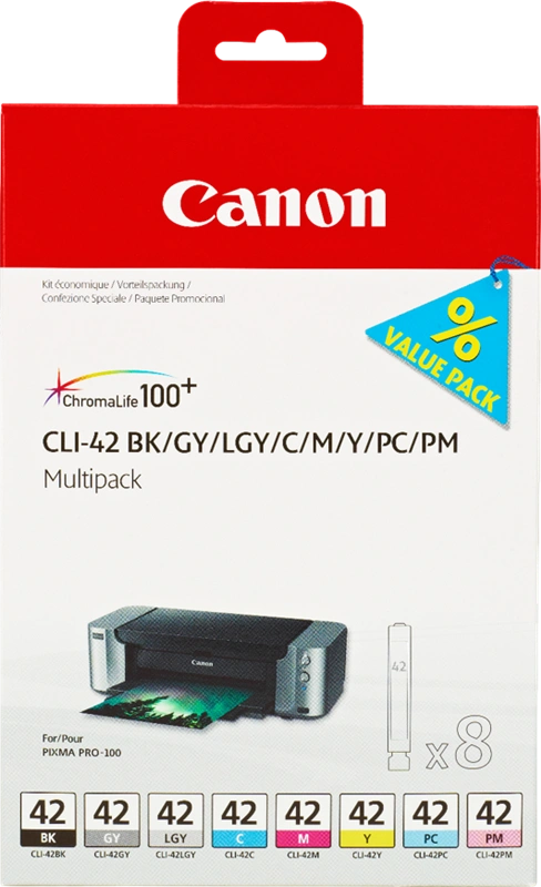 Canon CLI-42 Multipack Noir(e) / Cyan / Magenta / Jaune / Gris / Cyan (brillant) / Magenta (brillant) / Gris (brillant) (6384B010)