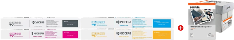 Kyocera TK-8605 MCVP Noir(e) / Cyan / Magenta / Jaune / Blanc Value Pack (+ Prindo Universal Papier 2500 Blatt)