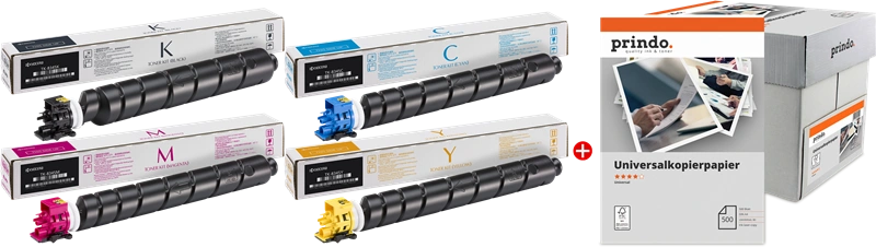 Kyocera TK-8345 MCVP 01 Noir(e) / Cyan / Magenta / Jaune / Blanc Value Pack (+ Prindo Universal Papier 2500 Blatt)