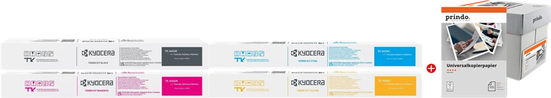 Kyocera TK-8455 MCVP Noir(e) / Cyan / Magenta / Jaune / Blanc Value Pack (+ Prindo Universal Papier 2500 Blatt)