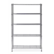 ALBA Etagère Mobi en fil métal chromé taille L, 5 tablettes, charge max 350Kg - Dim L120 x H200 x P35 cm