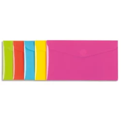 VIQUEL Chemise enveloppe HAPPY FLUO en polypropylène 2/10ème. Format DL 22 x 12,5 cm. Coloris assortis