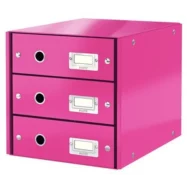 LEITZ Module de classement 3 tiroirs WOW en carton recouvert de polypropylène. Coloris Rose