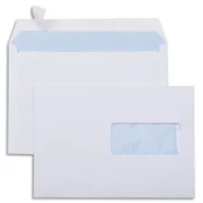 Boîte de 500 enveloppes Blanches 80g C5 162x229 mm fenêtre 45x100 mm auto-adhésives